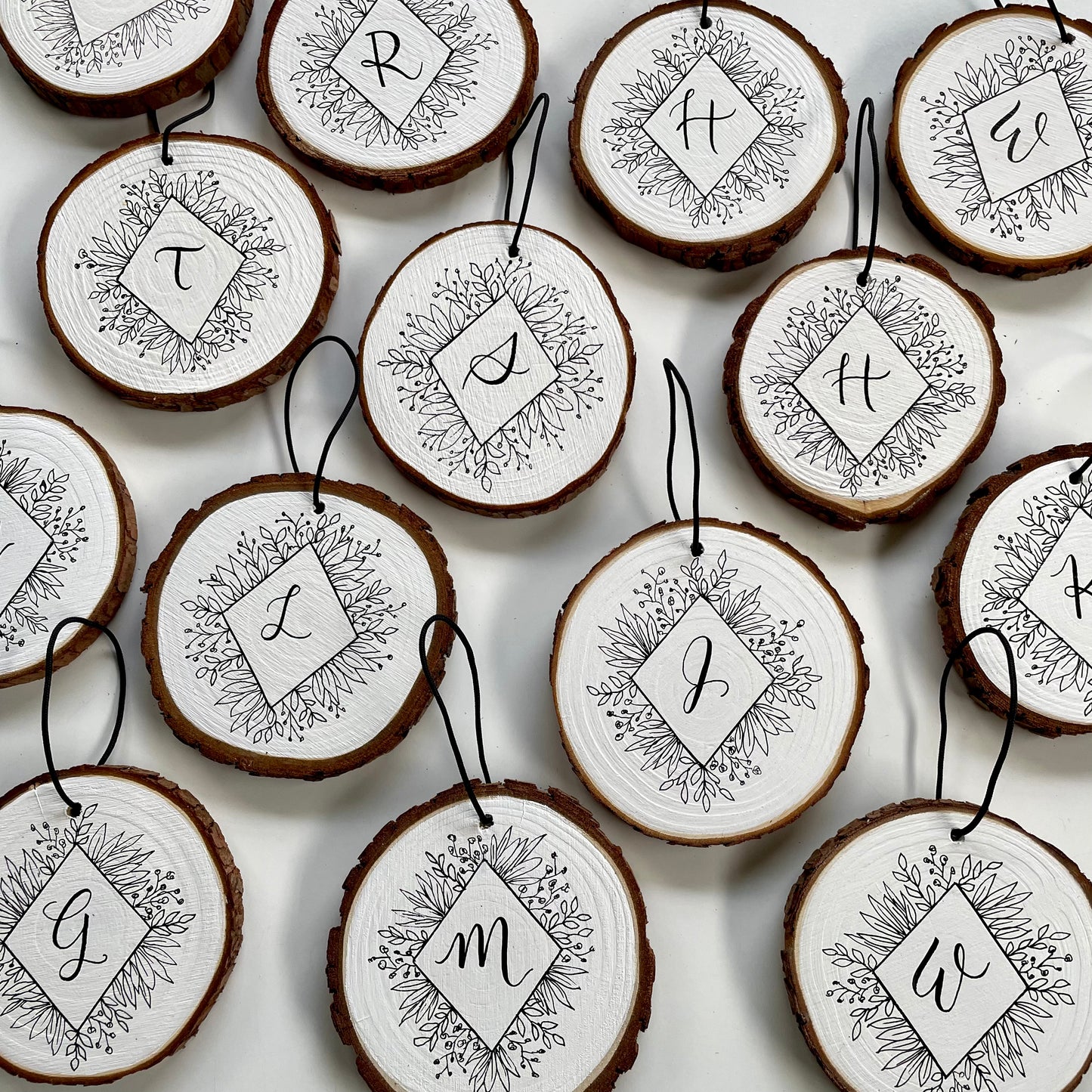 Wooden Floral Initial Ornament