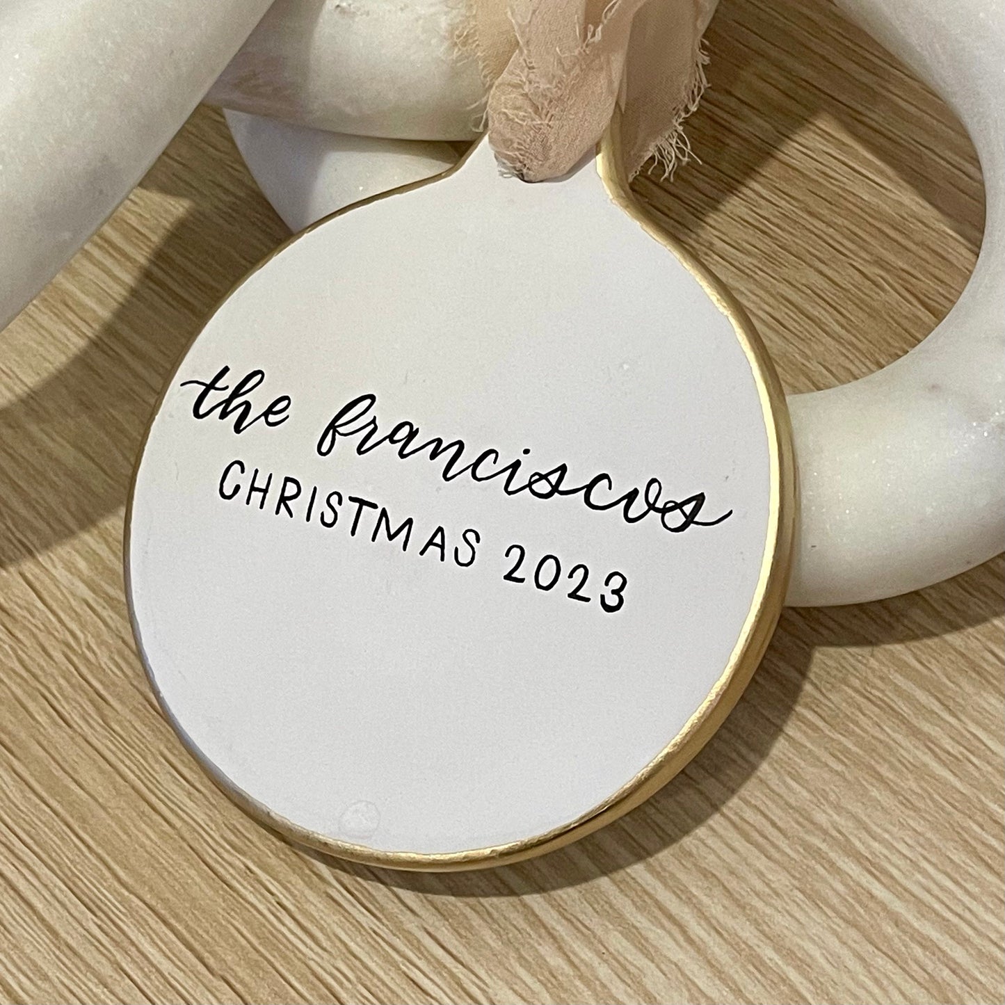 Ceramic Floral Initial Ornament - Double-Sided with Name and Year