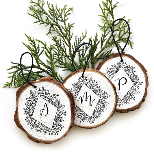 Wooden Floral Initial Ornament